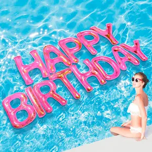 Happy Birthday Pool Large Floating Letter Balloons with Adhesive Dots Inflatable Pool Decorations for Summer Birthday Party