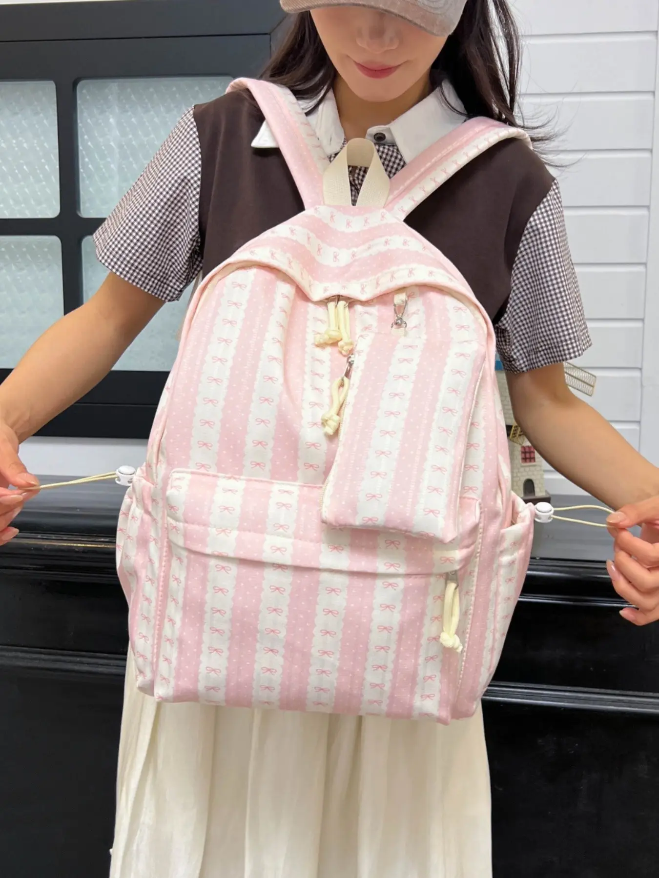 2026 New Japanese Style Vertical Stripe Student Backpack, Three Colors Available, Large Capacity Casual Book Bag, Fresh and Gentle Design