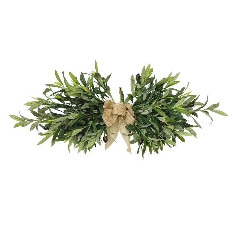 Artificial olive branch wreath with fruits and flowers - a natural-style wreath suitable for walls, doors, windows, and home decoration.