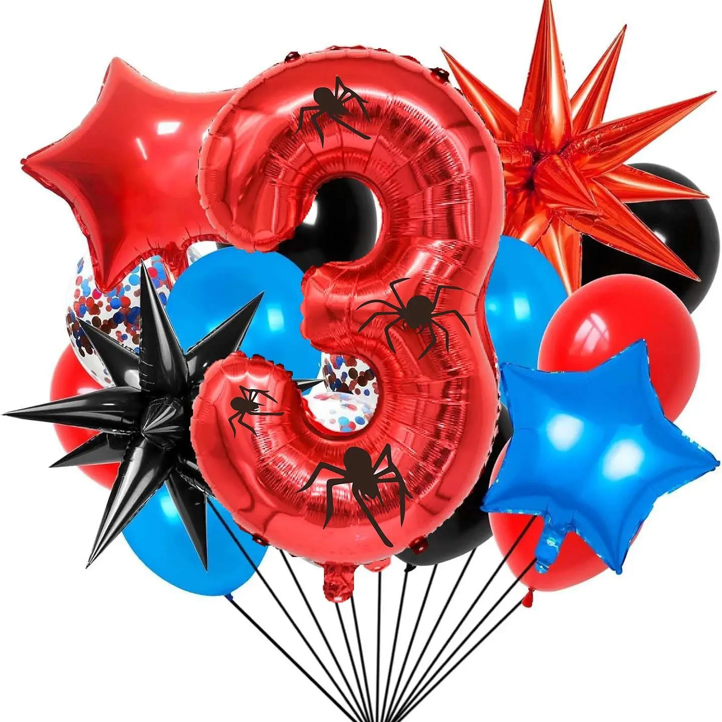 1Set Red Number 9 Spider Balloon, Superhero Theme Party Decoration for Boys, Star Burst Balloons for Kid Baby Shower
