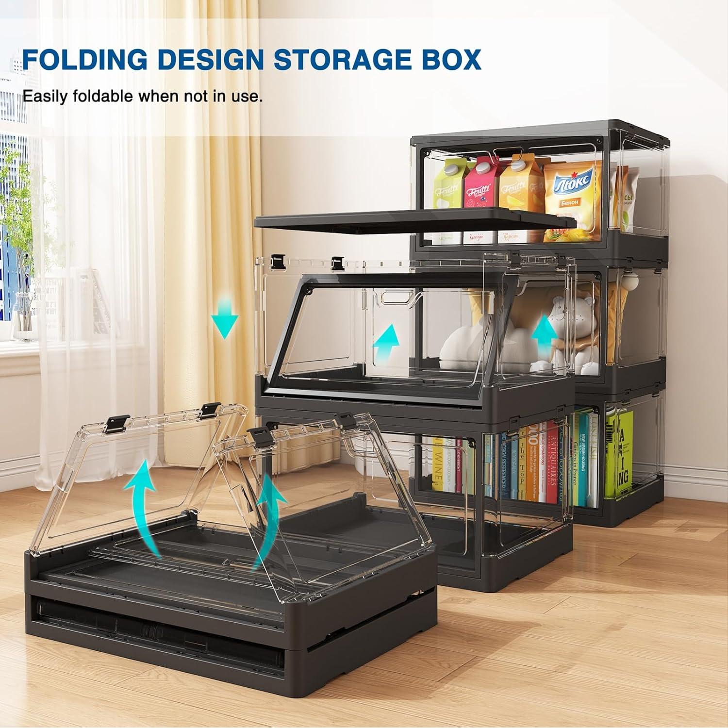 3-Pack Clear Stackable Storage Bins with Lids Magnetic Doors Open Front Foldable Folding Plastic Craft Containers Large Closet Organizers Box for Bedrooms Living Rooms Study 24 QT 3-Pack Clear Stackable Storage Bins with Lids Magnetic Doors Open Front Foldable Folding Plastic Craft Containers Large Closet Organizers Box for Bedrooms Living Rooms Study 24 QT