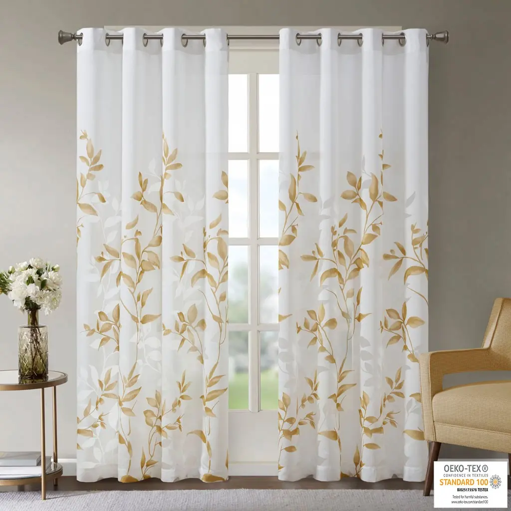 ARCH Burnout Printed Curtain Panel Sheer Window Drape Semi-Transparent Decorative Shower Curtain for Bathroom Bedroom Living Room Privacy Light Filtering Fabric Panel with Rod Pocket Top 54x84 Inches Single Panel, Home Furniture and Household