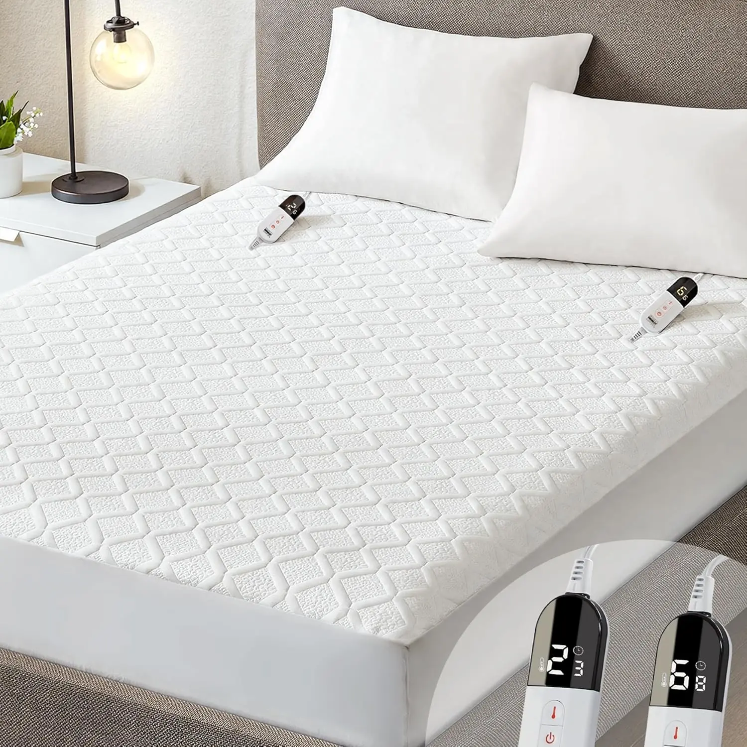 Heated Mattress Pad King Size with Bed Warming - Dual Control Electric Bed Warmer, 6 Personalized Heat Settings, 1-10 Hour Auto Off Timer, Deep Pocket Fits up to 17" Mattress, Machine Washable, Soft Quilted Top, Fits Deep Pockets