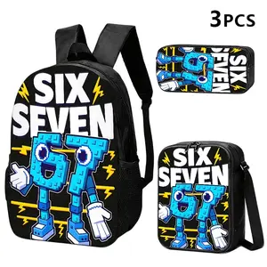 3pcs Backpack, Crossbody Bag, Pencil Case with 'SIX SEVEN' Pixel Robot Design.Bold, Retro-Futuristic Style for Trendy Users in Daily Commute, Study, Or Casual Outings