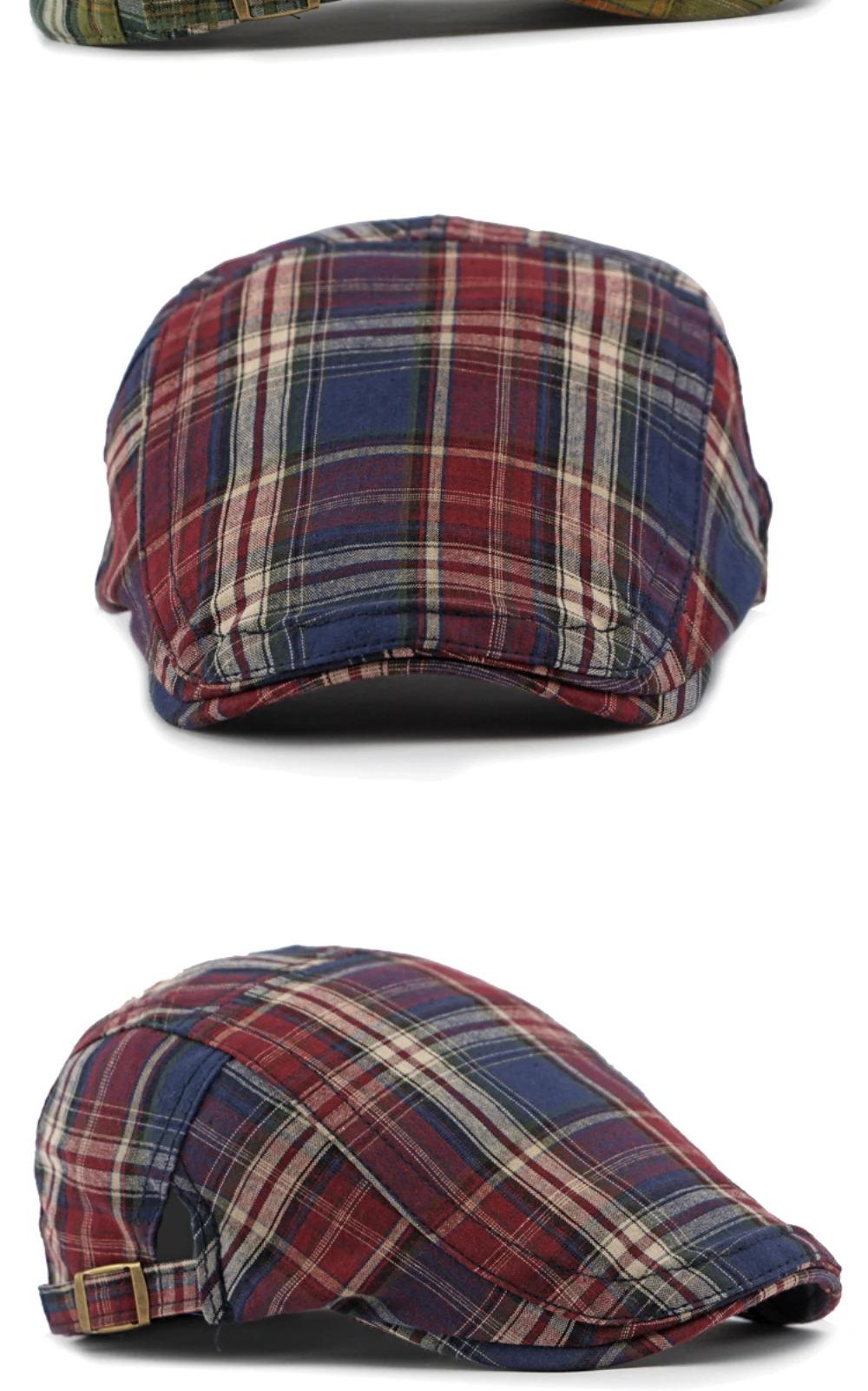 HT4376 Berets Men Women Vintage Plaid Beret Cap Male Female Adjustable Flat Cap Retro Spring Summer Cap Beret Hats for Men Women