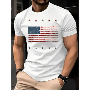 Men's Classic Cotton Menswear, Soft Seamless American Flag 4th Of July Funny USA Print Patriotic Casual Short Sleeve Sports Tops