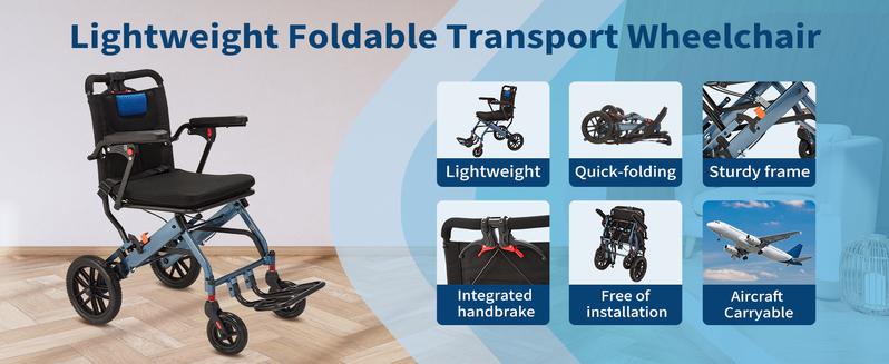 GARVEE Ultra-Light Portable Folding Wheelchair with Handbrake, Travel-Friendly Design, Supports up to 220 lbs, Dimensions 35.4"x21.3" Unfolded, Perfect for Elderly and Mobility Needs