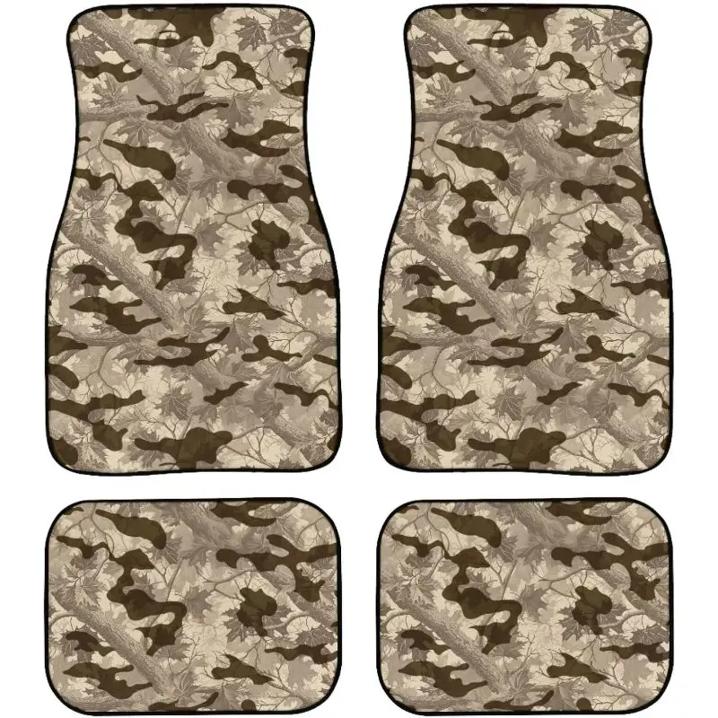 Camo Polyester Car Floor Mats Set - 4pcs Front + Rear Car Interior Accessories, Non-Slip, Universal Fit for SUVs, Sedans, Trucks, Floor Protection