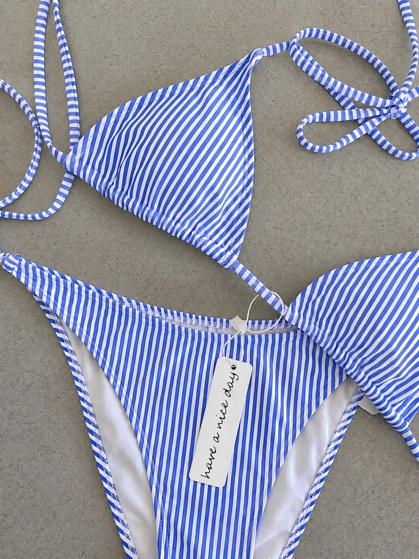 Vintage Blue Striped Halter Tie Bikini Set, Sexy Push-Up High-Waisted Fitted Two-Piece Swimsuit, Summer Bikini Beach, Perfect for Summer Vacation, Bikinis Set