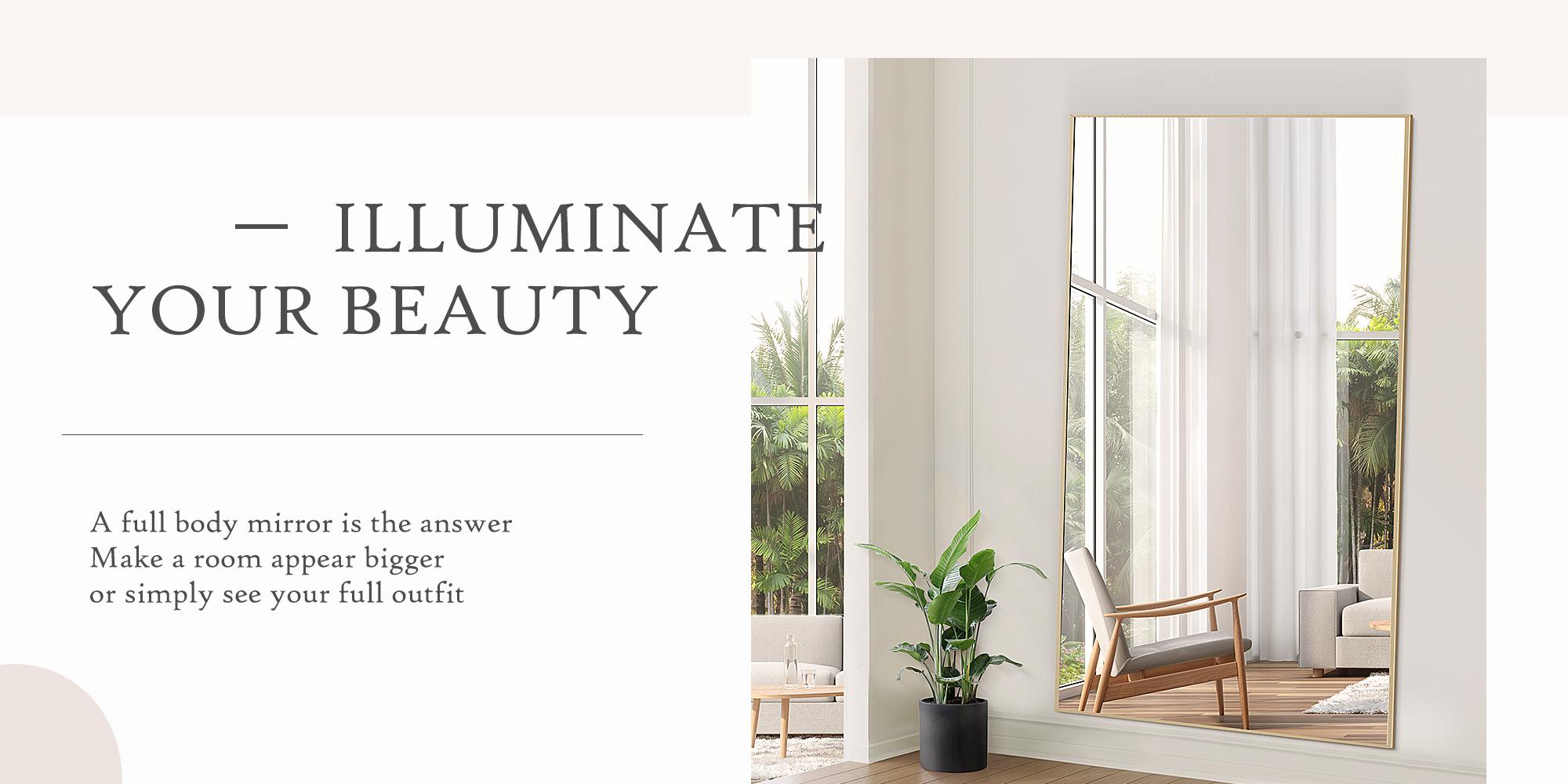 Full Length Mirror with Stand, Wall Aluminum Alloy Thin Frame Hanging or Leaning , Upgraded Nano Glass, No Assembly For Living Room Bedroom Cloakroom decorating