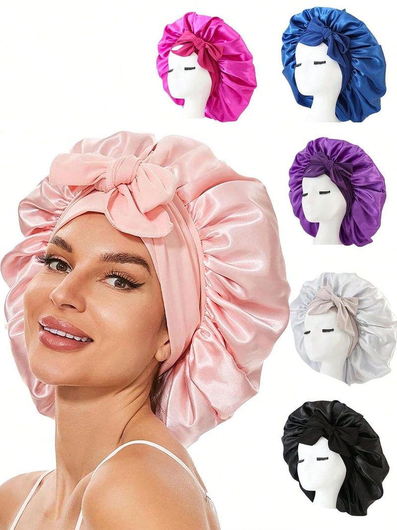 Women's Solid Color Bow Decor Sleeping Bonnet, Soft Comfortable Sleeping Bonnets, Satin Hair Bonnet for Women & Girls, Sleeping Bonnet for Overnight Hair Protection, Heatless, Hair Care Cap
