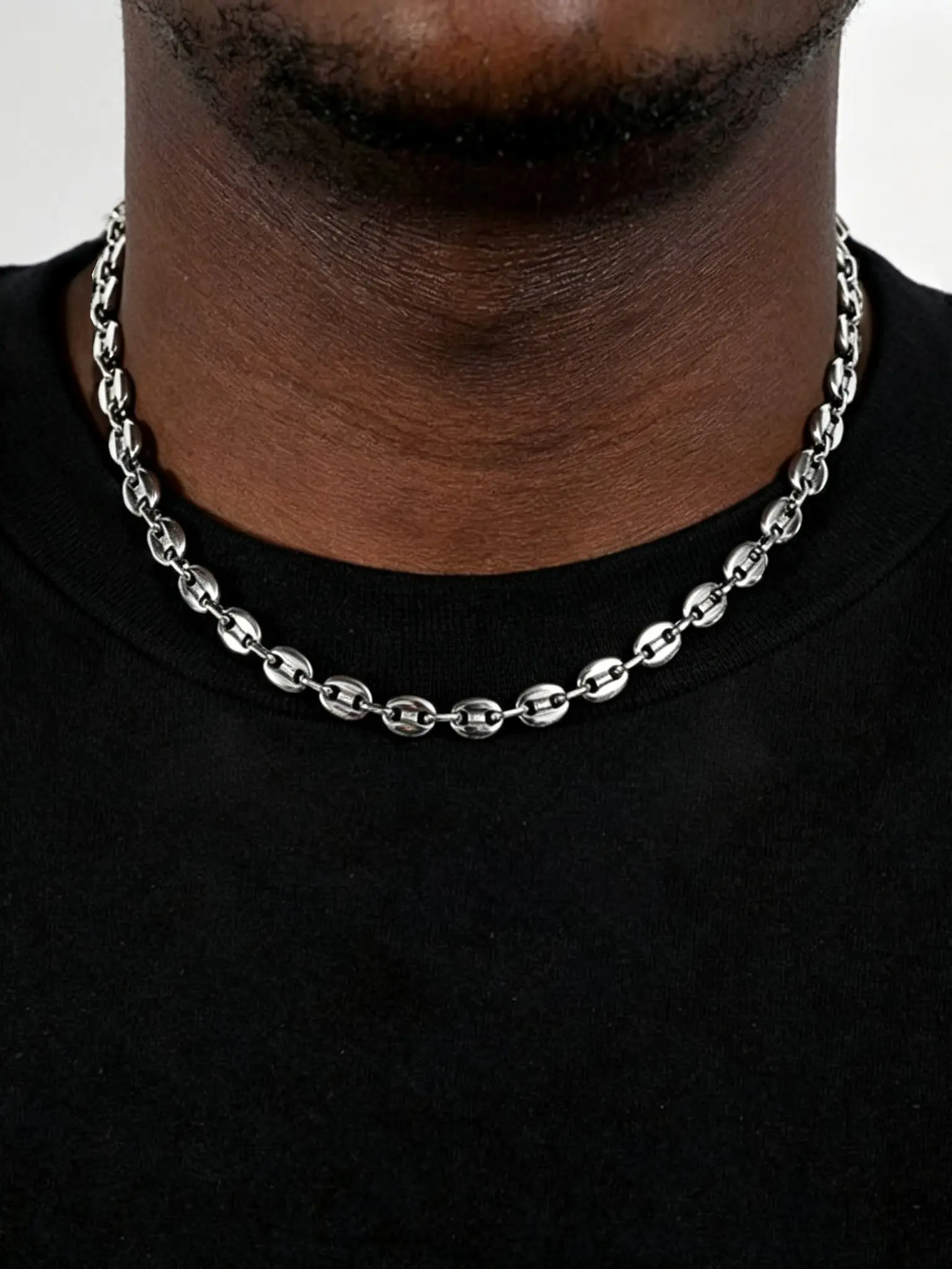 1pc Hip-Hop 5mm Coffee Bean Necklace, Fashionable Durable Stainless Steel, Unisex Daily Party Vacation Gift, Birthday Anniversary Special Day Present