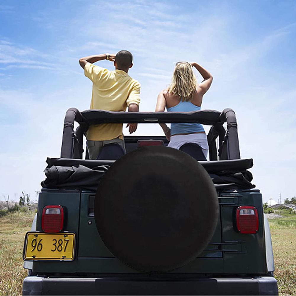 Car spare tire cover, pure black PVC leather SUV truck off-road vehicle RV external tire cover, wheel cover