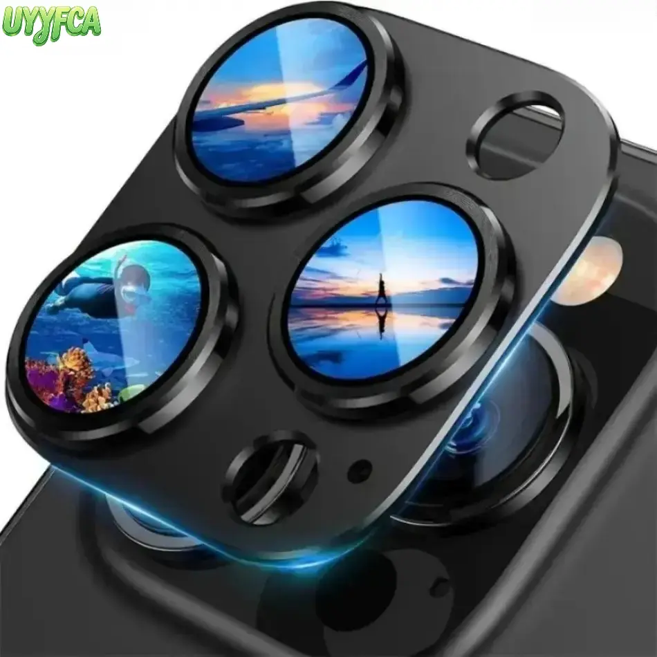 2-Pack Integrated Metal Frame AR Anti-Reflection Tempered Glass Camera Lens Protector Accessories for iPhone Pro/Pro Max - 1:1 Cutout, Anti-Fingerprint, Waterproof, Case-Friendly Full Coverage Smartphone Protection Devices (Beach Vacation), Two Piece Set,