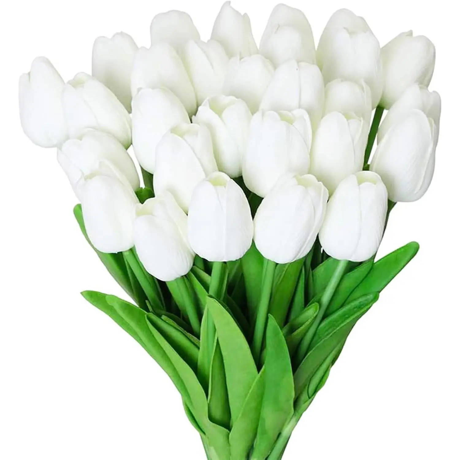 20Pcs White Artificial Tulips Flowers - 13.5" Tall Real Touch Fake Tulips for Spring Home Decor Wedding Centerpiece DIY Bouquet & Outdoor Garden Decoration