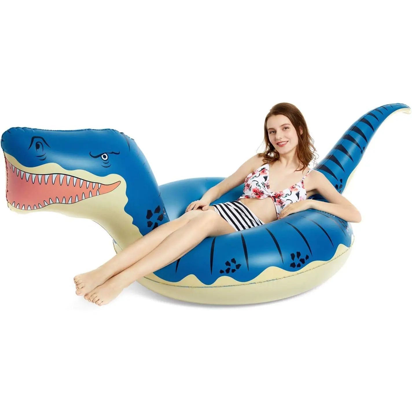 42-Inch Inflatable Dinosaur Pool Float, 93-Inch T-Rex Ride-On Raft Lounge for Kids & Adults, Pool Party Birthday Present Inflatable Toy