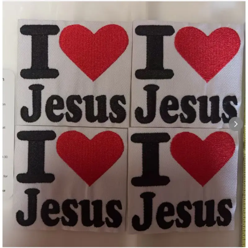 4PCS I Love Jesus Embroidered Iron-On Patches, Christian Heart Applique Badges for Jackets, Hats, Bags, Jeans and DIY Clothing Decor