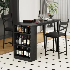 3-Piece Expandable Counter Height Dining Set, Space-Saving Kitchen Table with 3 Built-In Storage Shelves and 2 Cushioned Dining Stools, Compact Bistro Furniture for Small Apartments & Tight Spaces