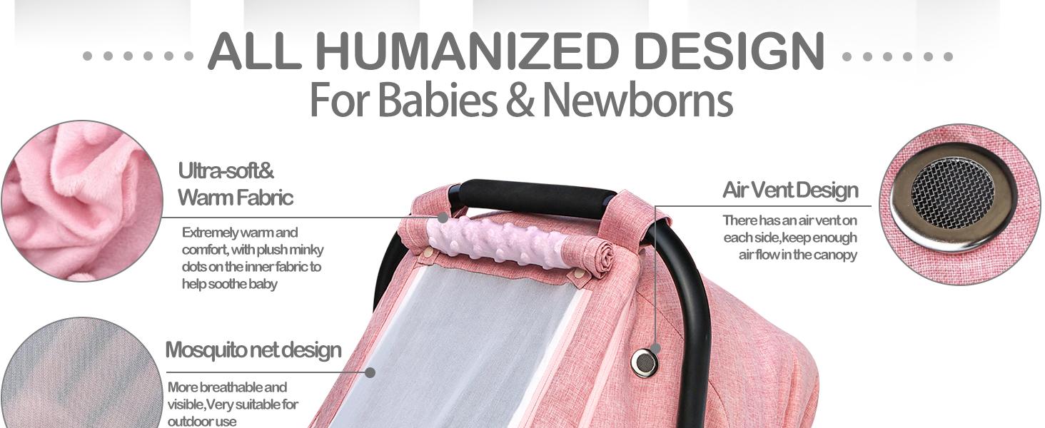 Waterproof Baby Car Seat Cover, Patented Pink Cold Weather Carseat Cover for Babies,Infant Car Seat Cover Canopy for Girls, Windproof Car Seat Canopy for Girls, Keeps Babies Warm and Cozy