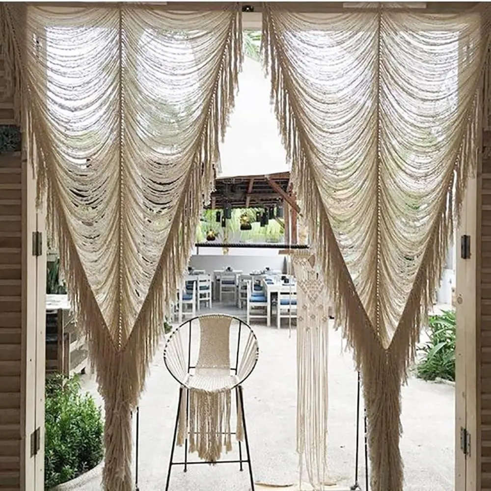 Macrame Curtain  Boho Doorway Window Divider Fiber Art 41" W*75" L |   Fiber,  Macrame, Room Separation Solution, for Bedroom Wedding Backdrop, Easy Installation