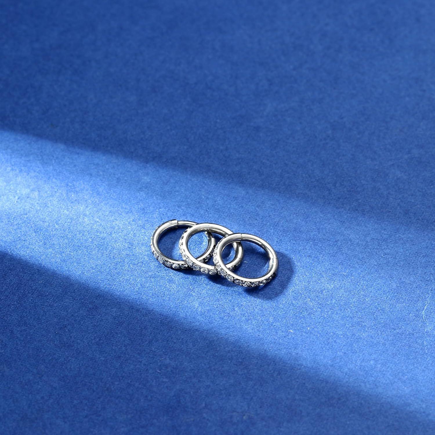 Cassieca 1 Count G23 Titanium Nose Rings Hoops Conch Piercing Jewelry 16G 18G 20G Hinged Segment CZ Paved Clicker Rings for Septum Cartilage Daith Helix Rook Tragus Ear Lobe Earrings for Women Men 6mm/8mm/10mm Daily