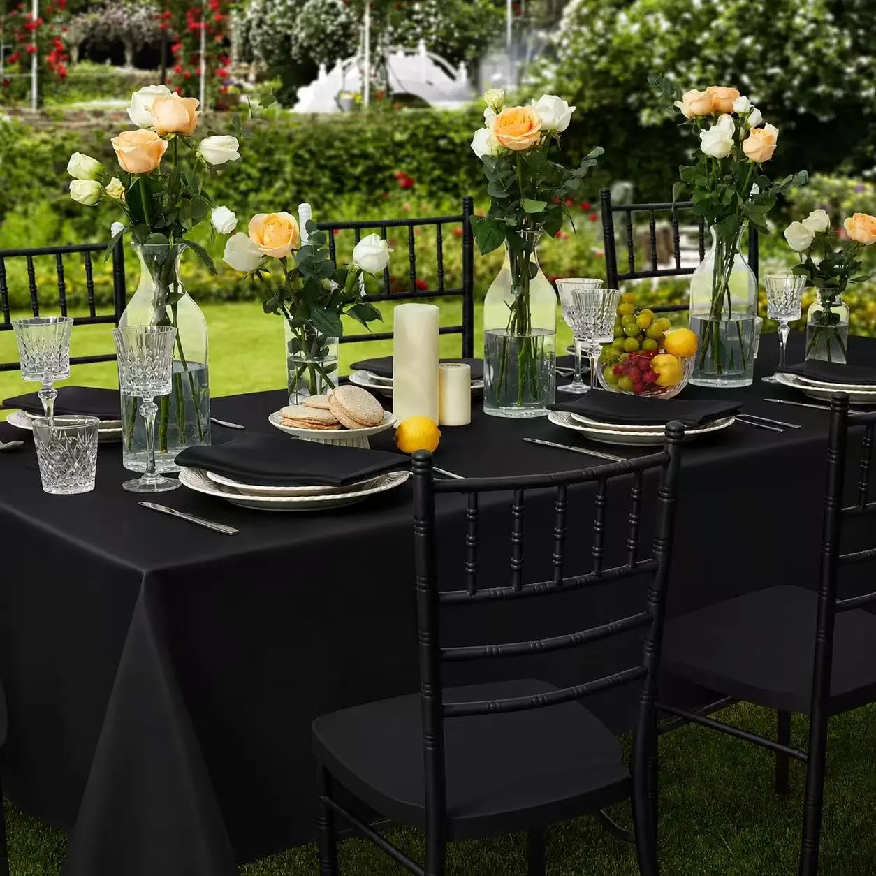 Black Shiny Satin Tablecloth, Luxurious Smooth Silky Satin Table Cloth, Elegant Table Cover for Wedding Reception, Birthday Party, Hotel Event Decoration, Rectangle Round Table Use