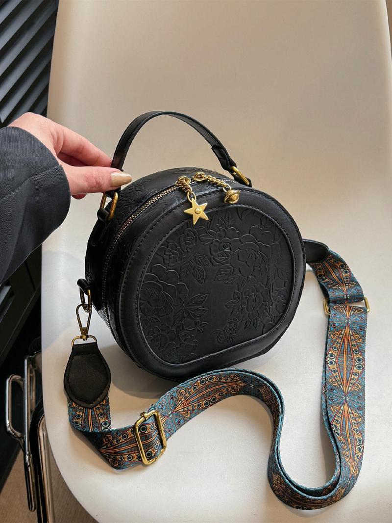 Vintage Floral Pattern Handbag, Floral Embossed Satchel, Fashionable Elegant Embossed Bag, Star Decorated Crossbody Bag for Women 2025, Trendy Luxury Designer Matching Shoulder Everyday Bag for Women, Crossbody Purses