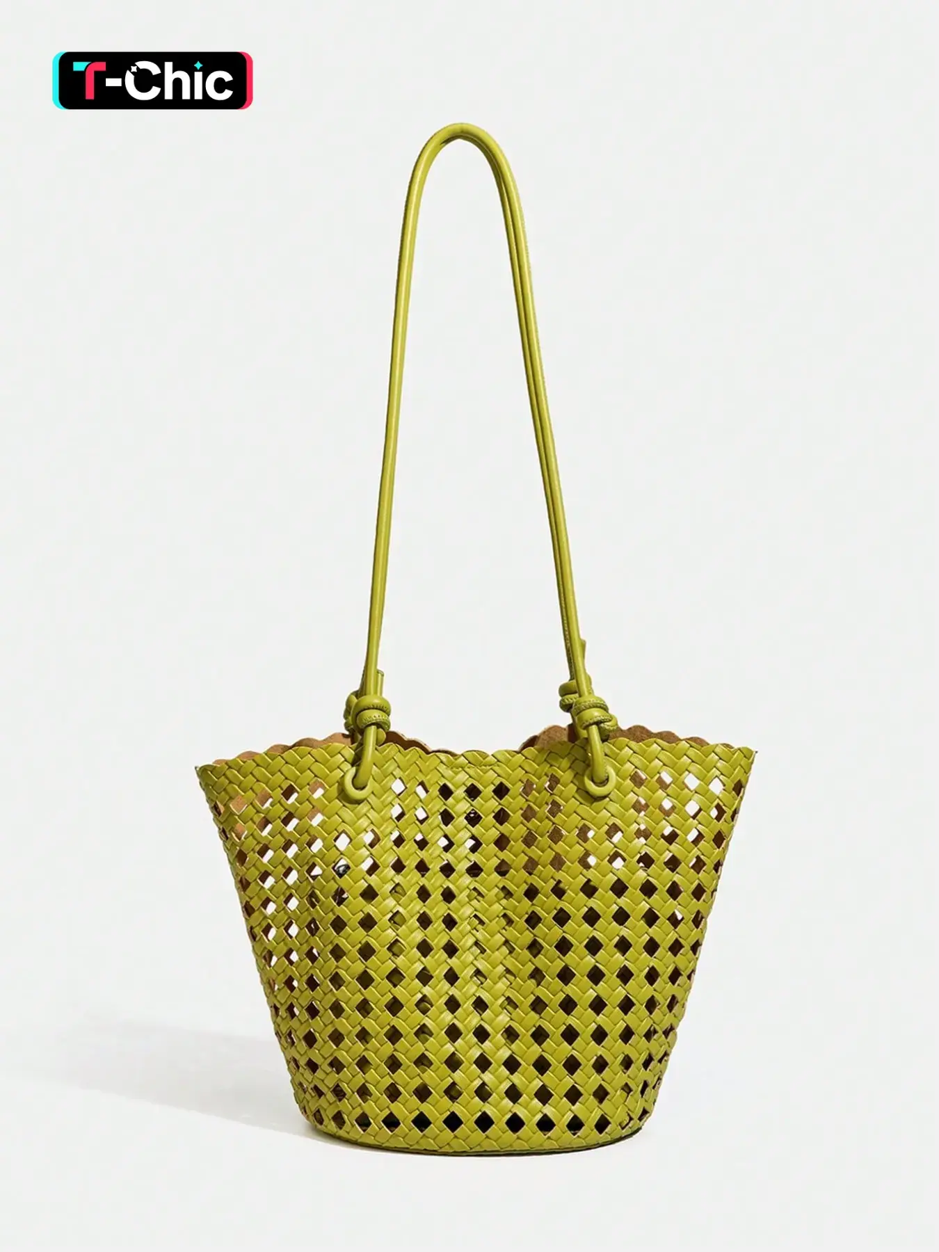 Women's Woven Hollow Out Shoulder PU Tote Bag, Summer Beach Handbag, Large Capacity Shopping Bag, Casual Women's Backpack, Maternity Bag