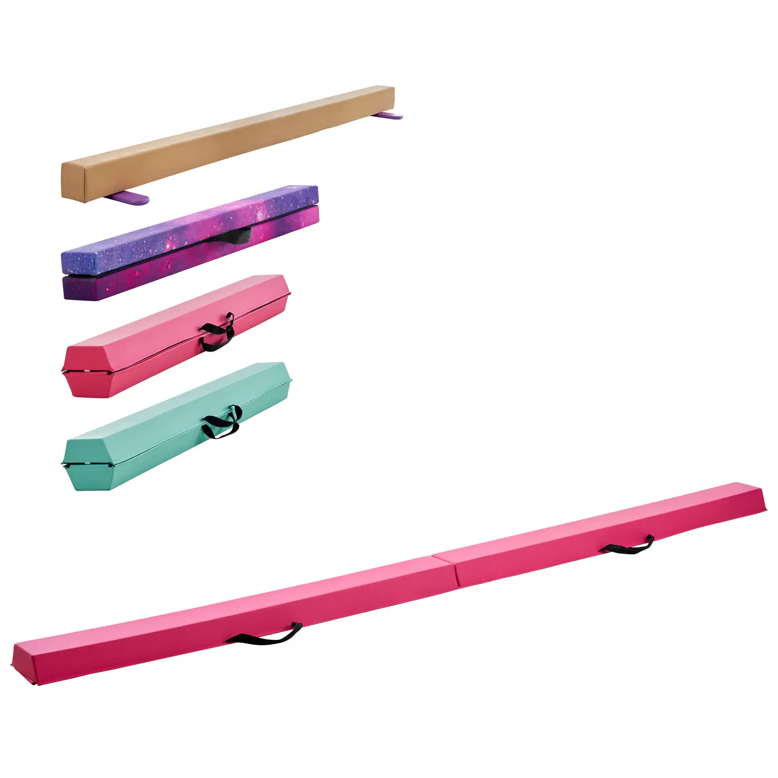 8FT Folding Balance Beam for Kids, 200LBS Stable Support Gymnastics Floor Beam with Non-Slip Mats, Gymnastics Training Equipment with Anti-Slip Bottom and Carrying Bag for Home Gym