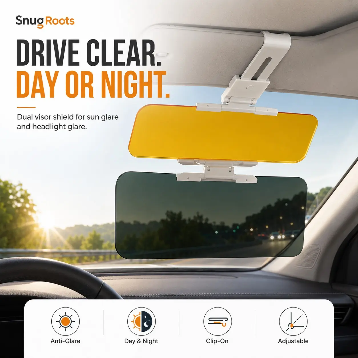 1 Pc 2-in-1 Car Sun Visor Extender – Day and Night Anti-Glare Driving Visor, Clip-On Windshield Glare Shield, UV Sun Blocker, Headlight Glare Reducer and Automotive Eye Protection Visor, Sun Visor For Car Windshield