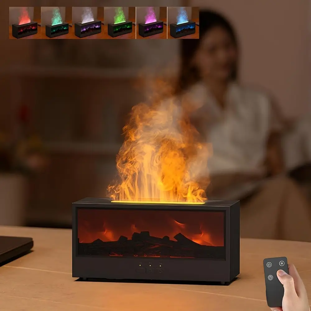 Fireplace Essential Oil Diffuser & Humidifier with 7-Color Changing Flame, 150ML Oil Aromatherapy Diffuser with 3 Timer Modes, Auto-Off - Fireplace-Style Decor for Home, Office, Yoga, Spa
