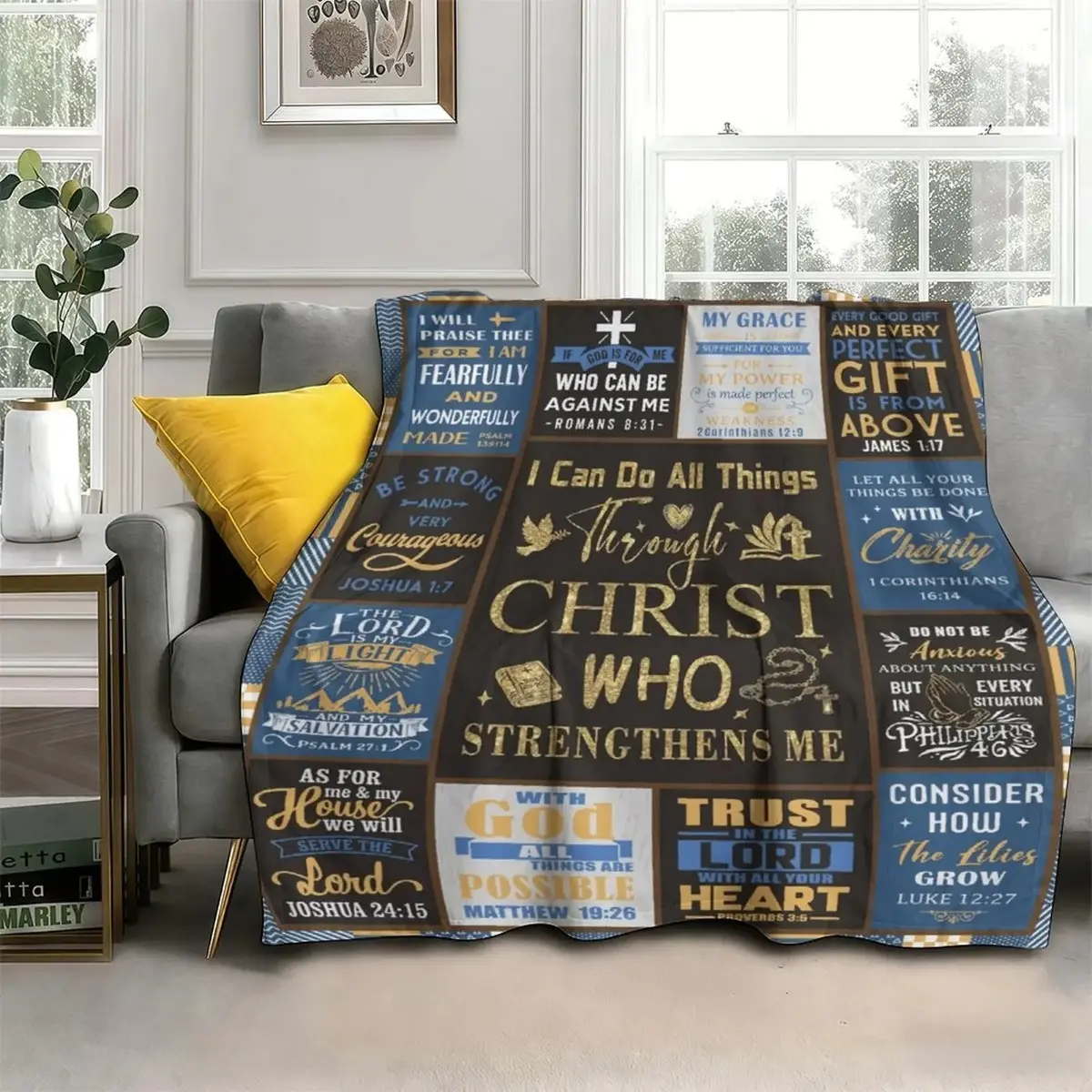 Christian Faith Flannel Blanket, Bible Verse Religious Throw, Soft Cozy Prayer Blanket, Baptism Confirmation Gift for Men Women Mom Family