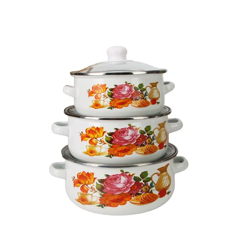 3pcs Enamel Multi-Functional Pot Set, Soup Pot, Stew Pot, Handmade Kitchenware, Home Decor, Gift for Holidays