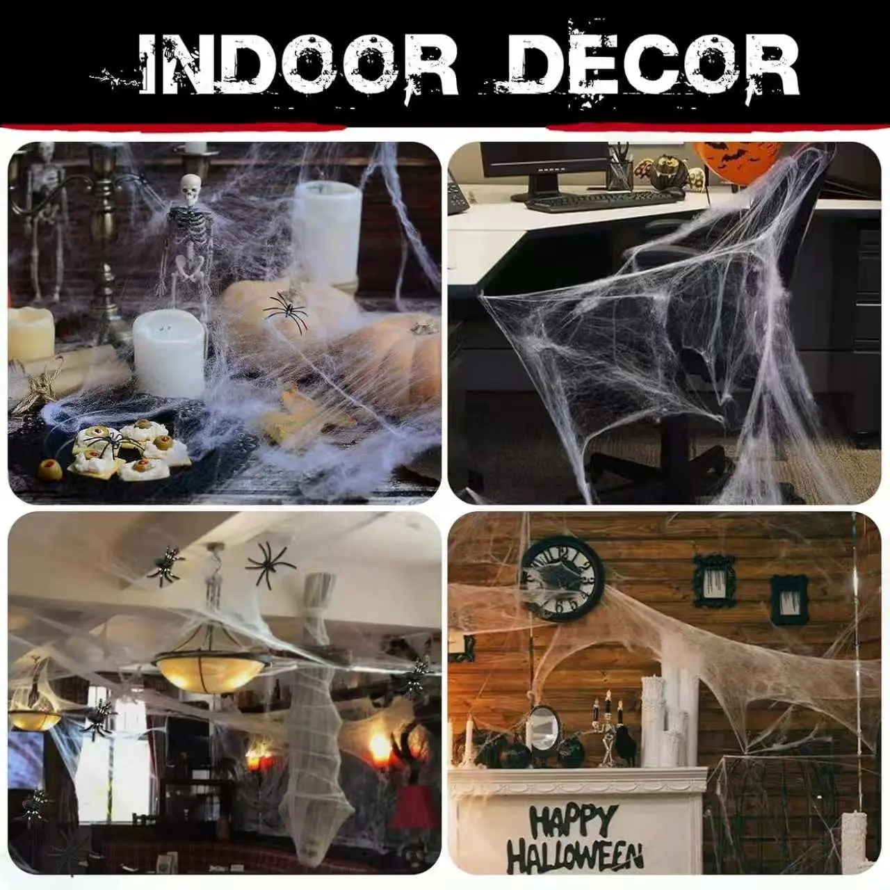 Halloween Spider Web Decoration with Extra Fake Spiders, Super Elastic Spider Web, Ideal for Indoor and Outdoor Halloween Decorations