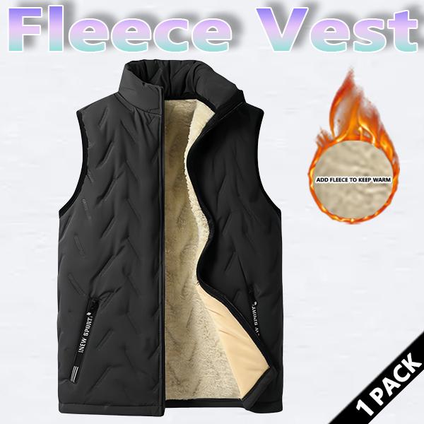 Men's winter thermal vest, wool lining, regular fit, polyester fiber, zipper design, machine washable, casual style, medium size men's top, solid color vest, wetsuit, tractor pattern, beige, black, crew neck, lightweight.