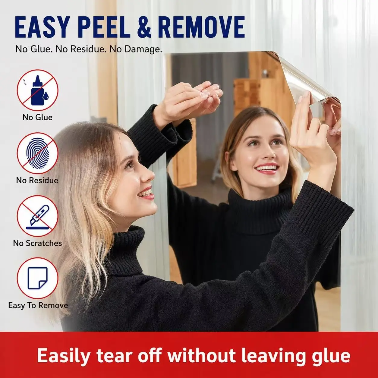 Self-Adhesive Mirror Sticker with Back Tape, 20x40 Inches, Soft Glass Mirror, DIY/glass Door Use, Home Full Body Mirror, Instagram Style Bedroom Reflective Film, Home Decor
