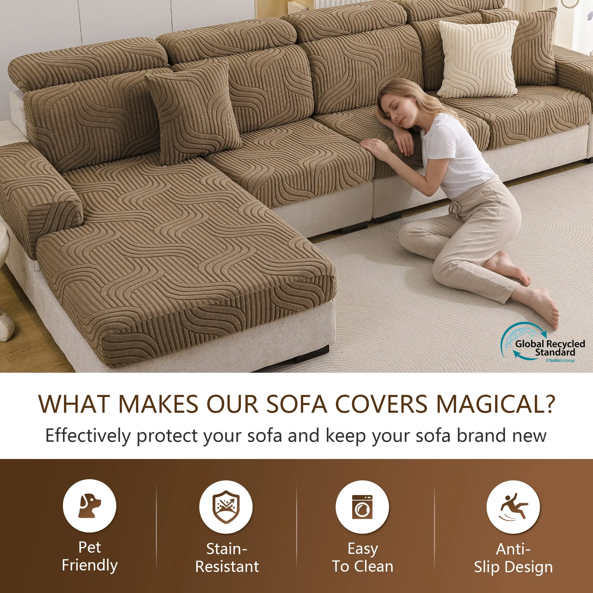 High Elasticity Sofa Cover, Soft Jacquard Fabric, Anti-Slip Waterproof, Fits 1-4 Seater Sofas, Ideal for Home Use