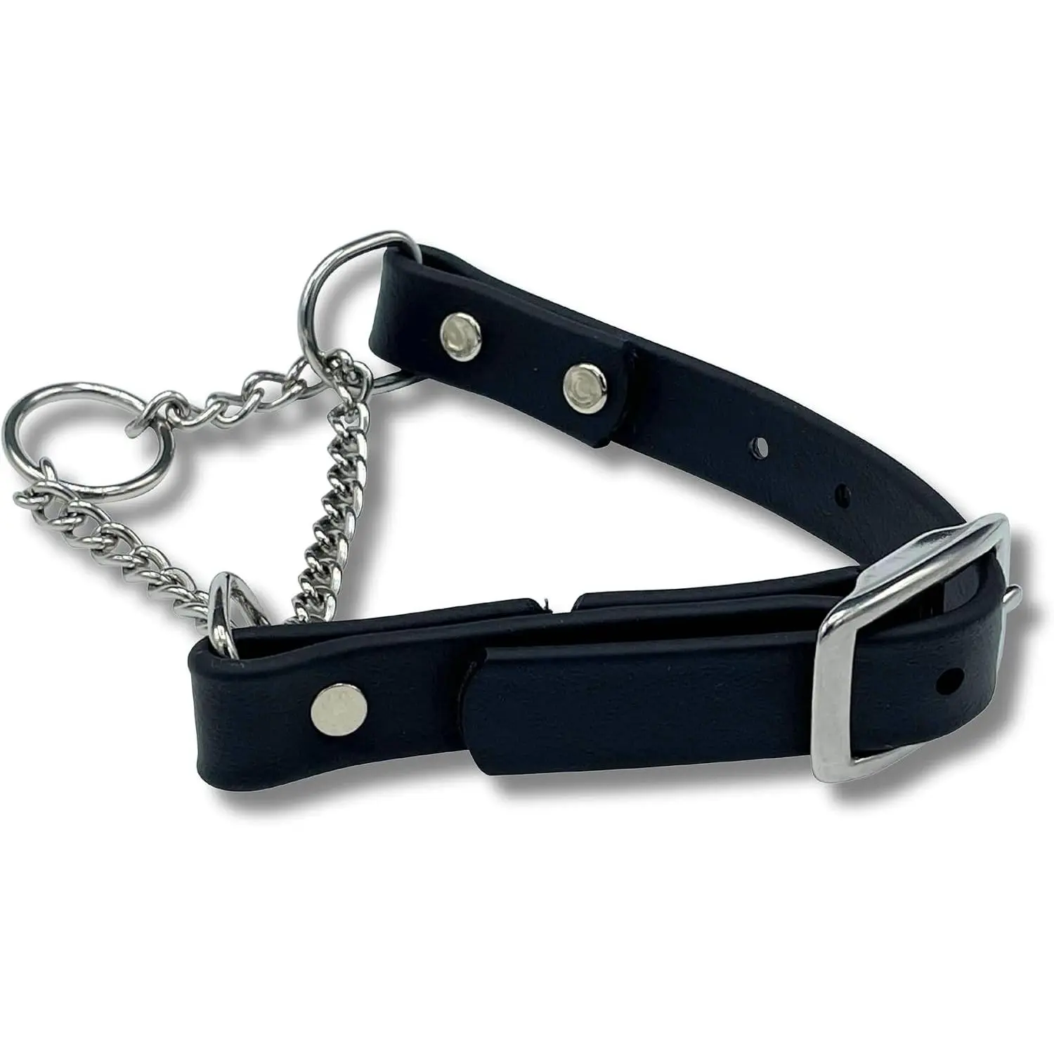 Professional Grade Medium Black Biothane Dog Martingale Collar - Stainless Steel Hardware, Prevents Pull, Made in the USA