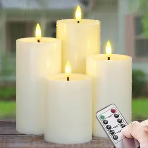 Outdoor 4 count Flameless  Candles with Handy Remote Control, Cycle Timer  Operated Candle  Effect LED Flickering Pillar Plastic Long Lasting (, 3" x4" 5" 6" 7")