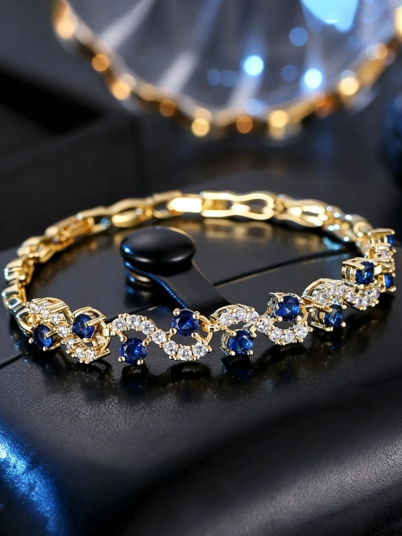 1 Piece Women's Wave Curved Blue Cubic Zirconia Tennis Bracelet,  Alloy Inlaid White CZ Rhinestone Wavy Link Chain Elegant Wedding Party Fashion Costume Jewelry, Fashionable Jewelry, Exquisite Bracelet