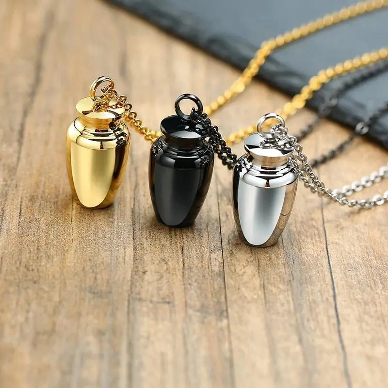 Elegant 2026 Mini Openable Stainless Steel Cremation Urn Necklace, 3-Color Gold/Black/Silver Hollow Ash Bottle Pendant, Meaningful Gifts for Loved Ones or Pet Loss Commemorative Jewelry, Daily, Exquisite, Crystal Necklaces, Unisex Wear, Everyday Use, Ash,
