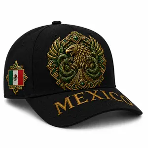 Mexico Baseball Cap Black Premium Aztec Eagle Serpent Gold Embroidery Mexican Flag Patch Curved Brim Hat, Streetwear Dad Hat for Men Women, Casual Outdoor Travel Fiesta Cinco de Mayo Party Sports Fan Gift, Cultural Pride Adjustable Cap