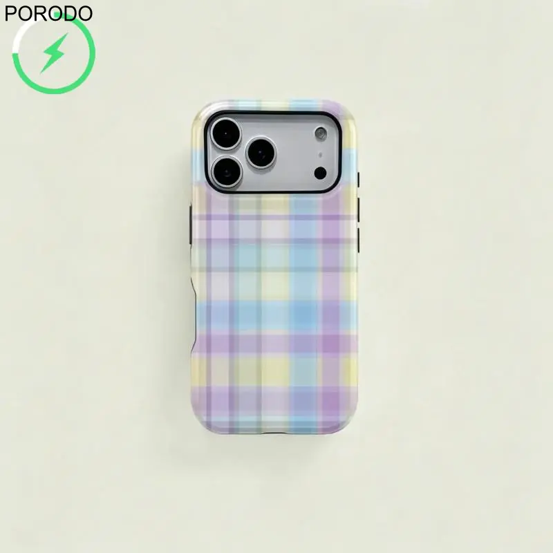 Magnetic Case Compatible With iPhone 13 Case Colorful Plaid Pattern Retro Square Phone Case, Candy Color Print, Durable Two-In-One Protection, for iPhone 17-12 Pro