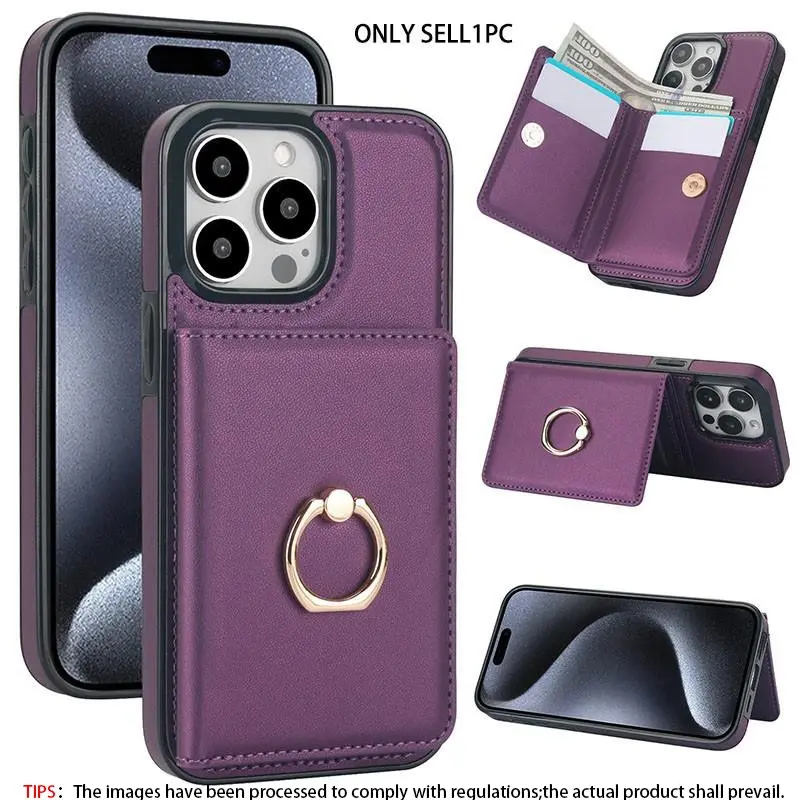 Pure Color Ring Phone Case Casing with Card Holder, 1 Piece Phone Protector, Protective Phone Cover, Compatible with iPhone 17 16 15 14 13 12 11 Pro Max Plus Air, Cellphone Casing