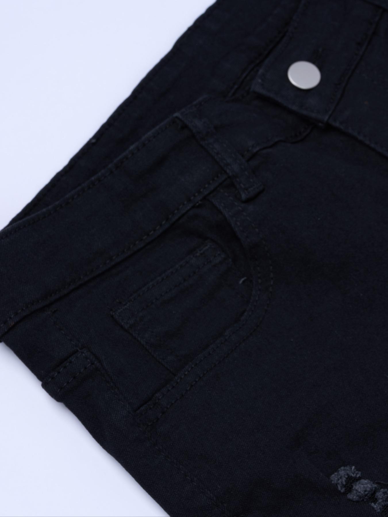 Men's Ripped Button Fly Skinny Jeans, Casual Comfy Pocket Design Trousers for Daily Wear, Fashion Men's Bottoms for All Seasons, Skinny Fit Jeans