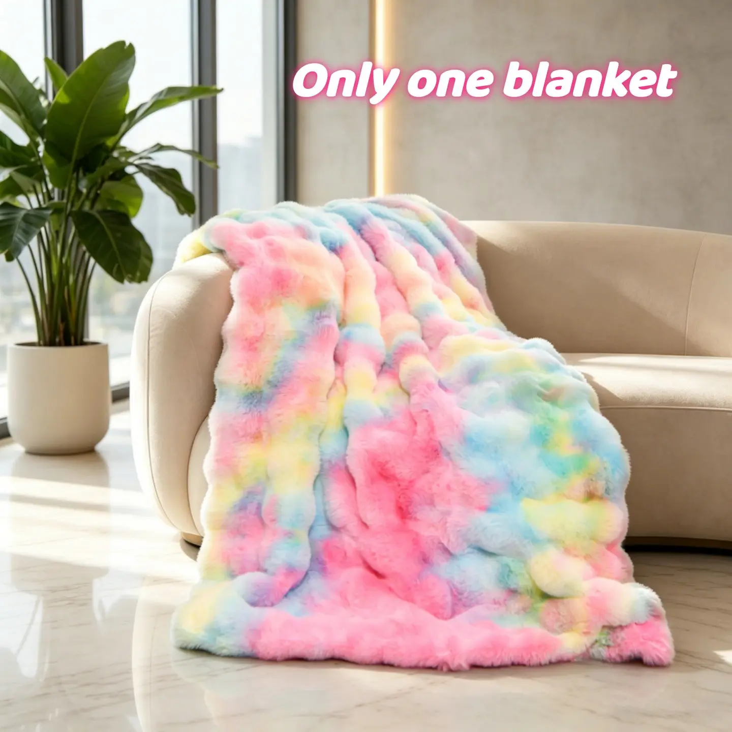 High-End Tie-Dye Rainbow Long Fluffy Blanket, Soft and Cozy Thick Warmth, Summer Air Conditioning Blanket, Sofa Bedroom Use, Essential for Watching Shows and Naps, Soft Blanket Throw