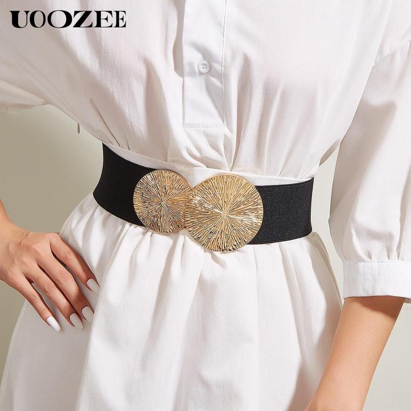 Fashionable European and American style belt for women to decorate coats and dresses, belts to tighten waist, elastic waistband for suits, wide Waist width 2.35inch, length 27inch, suitable for waist circumference 27~31.5inch Round Modern