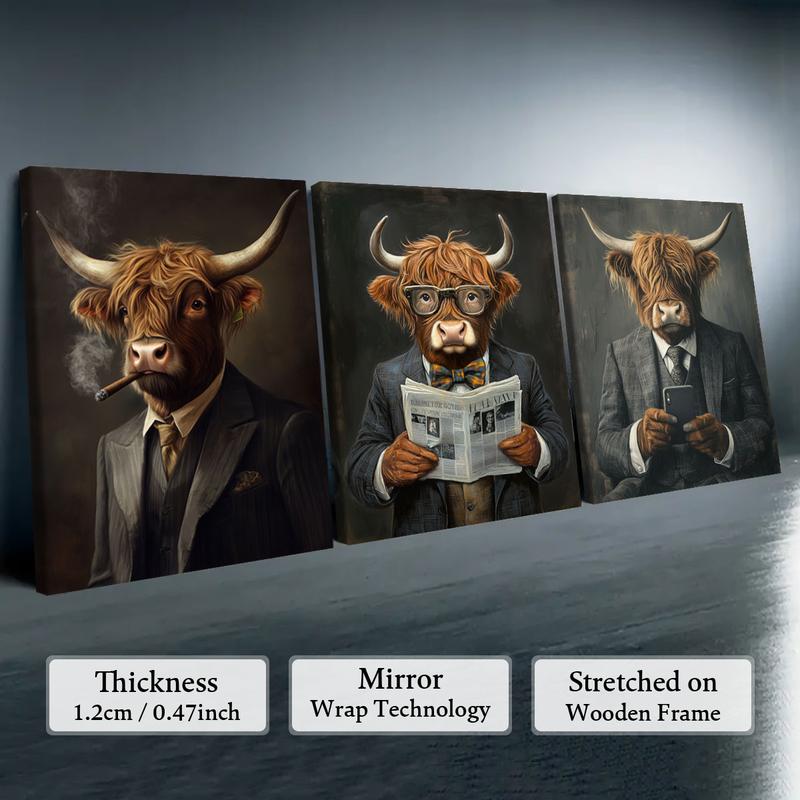 Highland Cow Pattern Canvas Framed Painting, 3 Counts Modern Wall Art Painting, Wall Art Decor for Home Interior Living Room Bedroom Office, Ornaments, Indoor Decoration #TOP PICKS