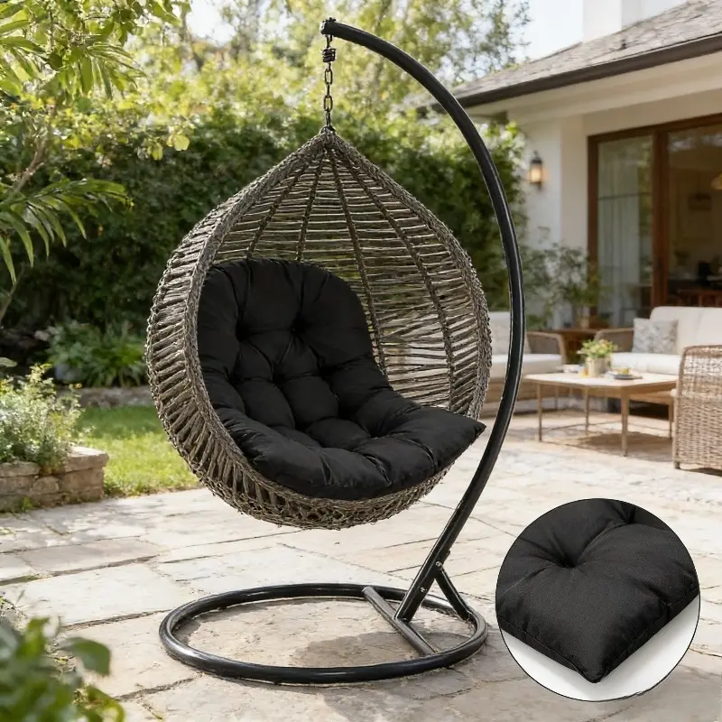 1 egg chair cushion, thickened soft cushion backrest design, single person hanging Patio swing sofa cushion, machine washable durable fabric (including cushion only)