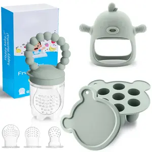 6-in-1 Baby Fruit Feeder Pacifier & Baby Food Feeder Set – Silicone Breastmilk Popsicle Mold with Freezer Tray, Teething Relief Toy, BPA Free Infant Feeder, 3 Sizes (S/M/L) Sacs (Pea Green)